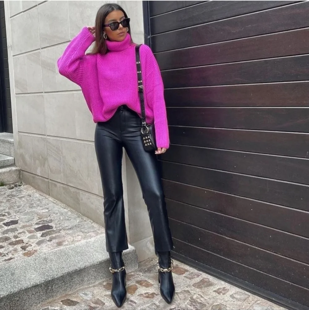ZARA FLARED FAUX LEATHER Pants BLACK Size 2